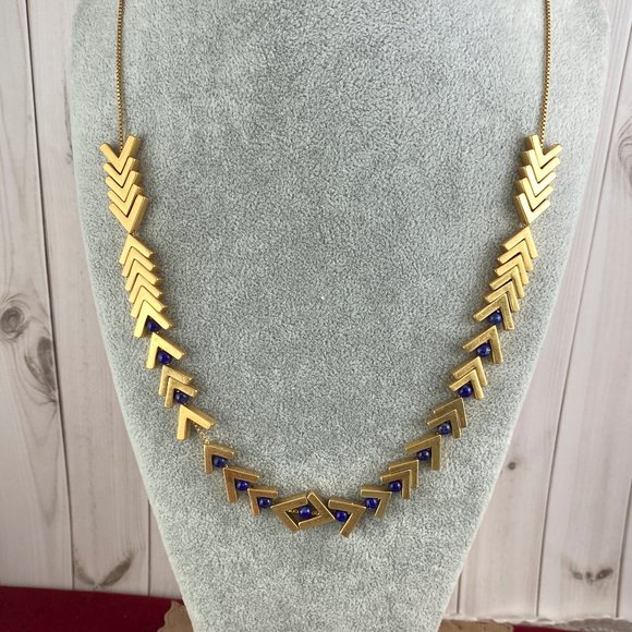 Madewell Yellow Gold Tone Lapis Arrow Stack Necklace - Picture 2 of 5